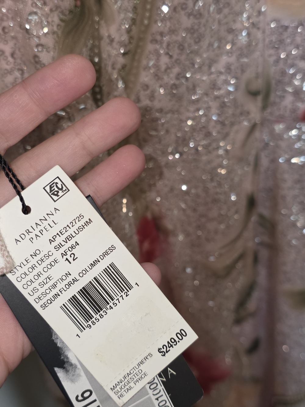 ADRIANNA PAPELL Sequin Floral Midi Sheath Dress Silver Blush Multi Cocktail - Picture 11 of 13